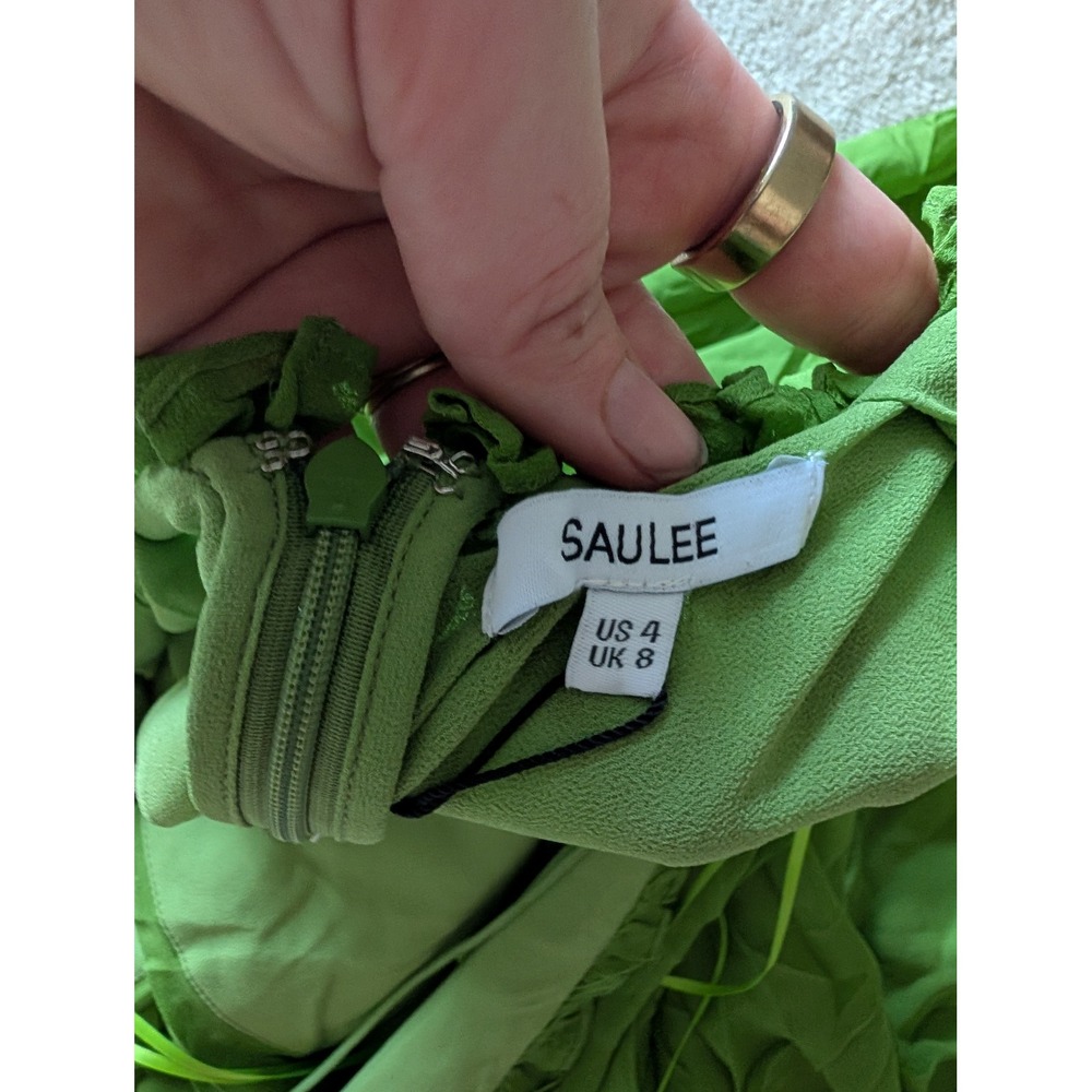 Sau Lee NWT Cameron Silk Chiffon Gown Apple Green Pleated Maxi Dress- Size 4 - Picture 5 of 8
